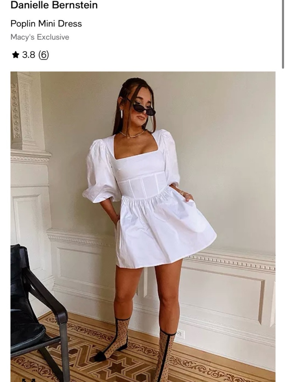 DANIELLE BERNSTEIN White Poplin Puff-Sleeve Mini Dress